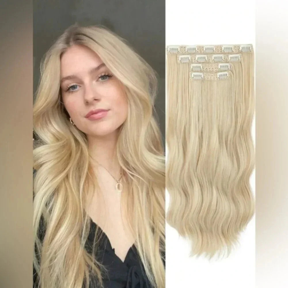 20 In Clip In light Blonde 18/613 Curly Long Hair Extensions For Thick p…